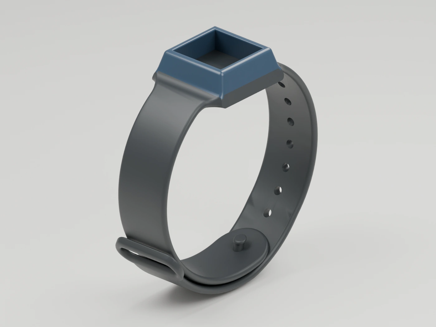 Supplied wristband CAD geometry displayed as a fastened closed loop, with the soap housing kept rigid.