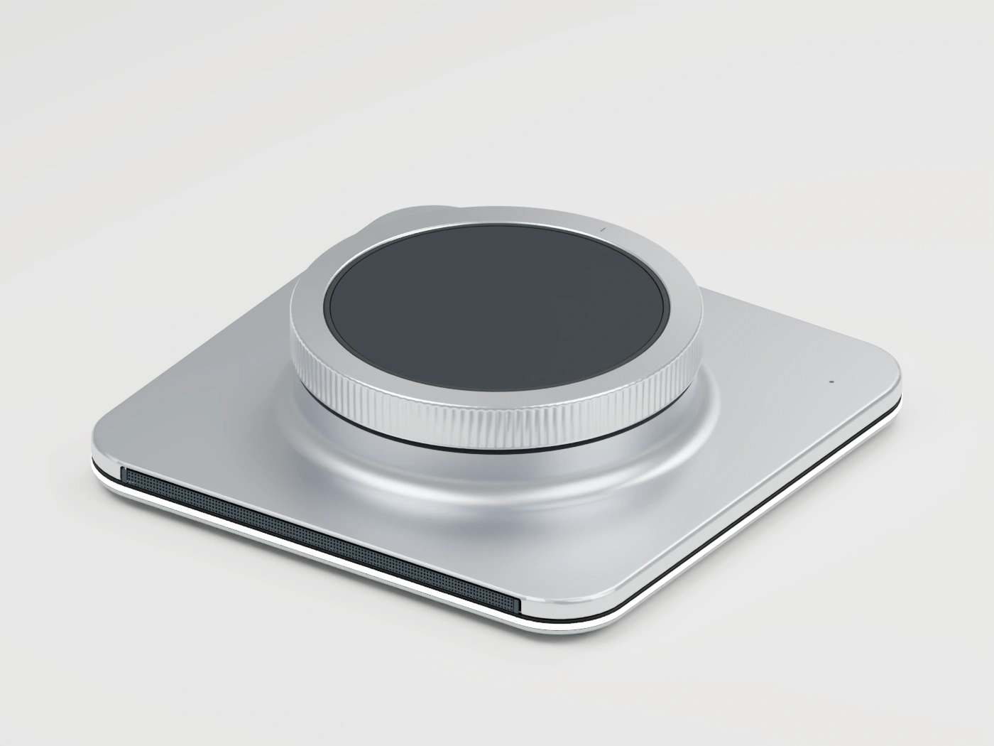 The supplied HUSH Blender model, retaining its metal shell, fluted rotary ring, speaker grille, and perimeter light.