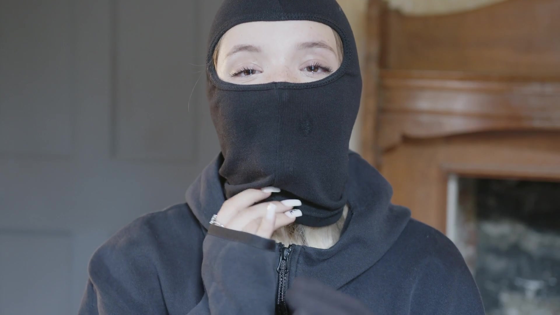 A close-up of the masked character.